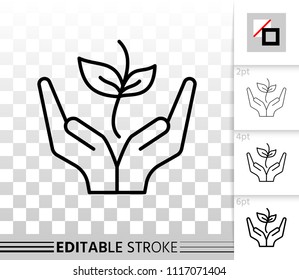 Sprout thin line icon. Outline web sign of seeds. Organic Plant linear pictogram with different stroke width. Simple vector symbol, transparent background. Sprout editable stroke icon without fill