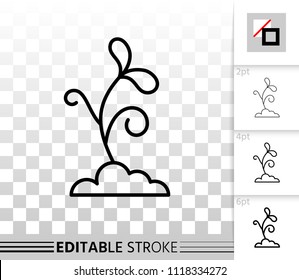 Sprout thin line icon. Outline web sign of seeds. Organic Plant linear pictogram with different stroke width. Simple vector symbol, transparent background. Sprout editable stroke icon without fill