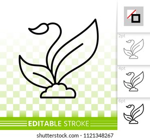 Sprout thin line icon. Outline web sign of grass. Plant seed linear pictogram with different stroke width. Simple vector symbol, transparent background. Sprout editable stroke icon without fill