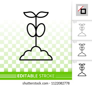 Sprout thin line icon. Outline web sign of seeds. Organic Plant linear pictogram with different stroke width. Simple vector symbol, transparent background. Sprout editable stroke icon without fill