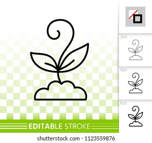 Sprout thin line icon. Outline web sign of organic seedling. Plant linear pictogram with different stroke width. Simple vector symbol, transparent background. Sprout editable stroke icon without fill