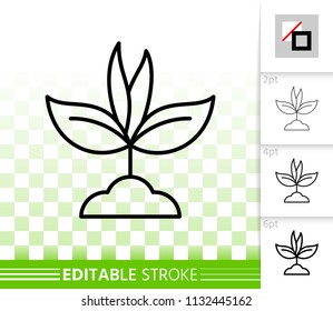 Sprout thin line icon. Outline web sign of seeds. Organic Plant linear pictogram with different stroke width. Simple vector symbol, transparent background. Eco sprout editable stroke icon without fill