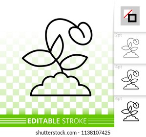 Sprout thin line icon. Outline web sign of eco seeds. Organic plant linear pictogram with different stroke width. Simple vector symbol, transparent background. Sprout editable stroke icon without fill