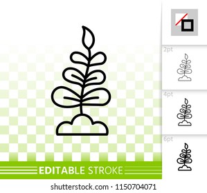 Sprout thin line icon. Outline web sign of flower. Organic plant linear pictogram with different stroke width. Simple vector symbol, transparent background. Sprout editable stroke icon without fill