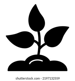 A sprout with three leaves on a pile of earth - icon, illustration on white background, glyph style