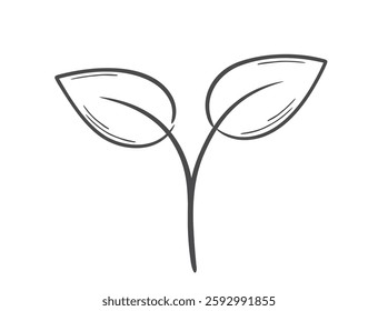 Sprout with two leaves line illustration. Spring, planting and nature design element. Isolated vector image