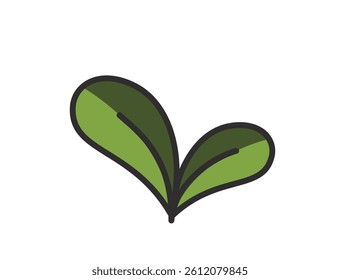 Sprout with two rounded leaves illustration in green colors. Spring, planting and nature design element. Isolated vector image