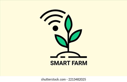 Sprout Vector Icon Logo Template.  Smart Monitoring Farm Technology Control Process Concept. Modern Plant Automation Symbol. Modern Farm Innovation