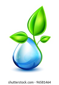 Sprout in the water drop. Vector illustration. Part of set.
