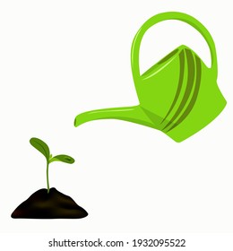 Sprout and watering can. Vector illustration.