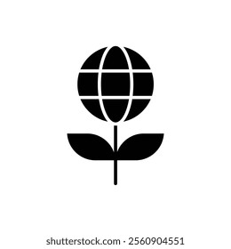 Sprout and world globe icon. Simple solid style. Planet plant leaf bio eco, green, global, protect, save nature, environment concept. Black silhouette, glyph symbol. Vector illustration isolated.