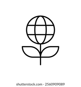 Sprout and world globe icon. Simple outline style. Planet plant leaf bio eco, green, global, protect, save nature, environment concept. Thin line symbol. Vector illustration isolated.