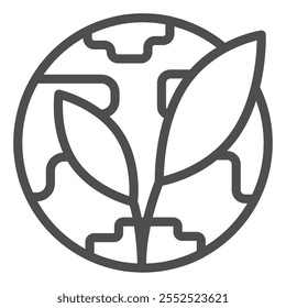 Sprout and world globe line icon, Planet ecology concept. Vector graphics. Planet and leaf sign on white background, outline style icon for mobile or web design