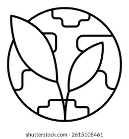 Sprout and world globe thin line icon, Planet ecology concept. Vector graphics. Planet and leaf sign on white background, linear style mobile or design
