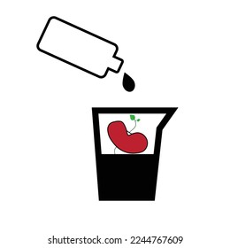 Sprouted beans in a jar and a bottle with a drop of water