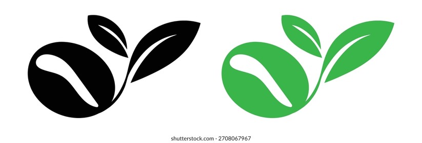 Icono de grano germinado. germinación de semillas. agricultura orgánica y agricultura. Imagen de Vector aislada en estilo simple, tres íconos de semillas germinadas para conceptos de crecimiento de primavera,