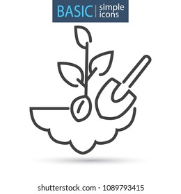 Sprouted grain with shovel line basic icon