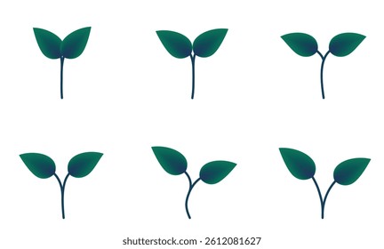 Sprouted plant green gradient illustration set. Nature and planting design elements. Isolated vector images