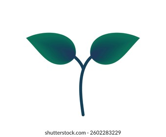 Sprouted plant with two leaves green gradient illustration. Spring, planting and nature design element. Isolated vector image
