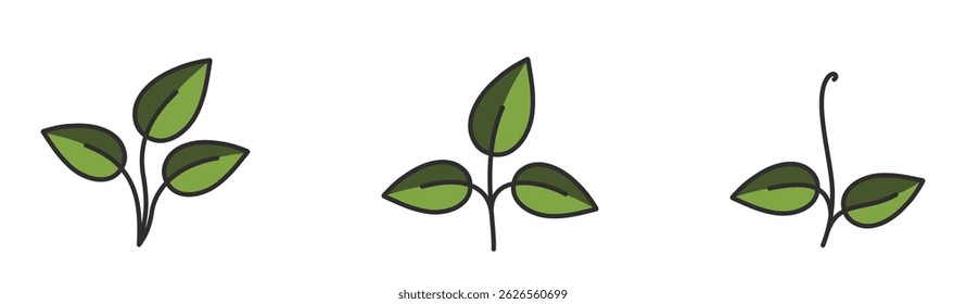 Sprouted plants illustrations in green colors. Seedling, planting and spring design elements. Isolated vector images