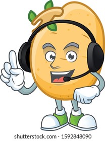 Sprouted potato tuber cute cartoon character design with headphone