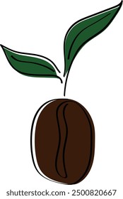 Sprouting Coffee Bean with Leaves: A Simple Flat Vector Illustration
