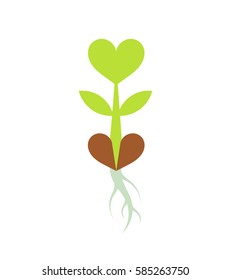 Sprouting little plant with heart shaped leaves. Vector illustration