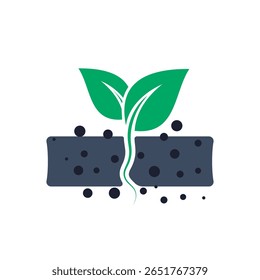 Sprouting plant with visible roots in nutrient-rich soil, symbolizing growth, life, and natural development.