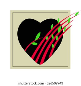 Sprouts grow from opening in form a heart