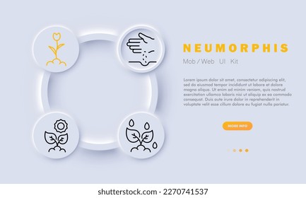 Sprouts icons set. Gardening, florist, botany, decorative flowers, plant, agriculture. Nature concept. Neomorphism style. Vector line icon for business