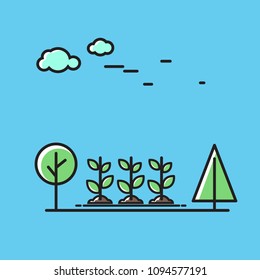 Sprouts and trees, nature. Vector icon, illustration in flat style.