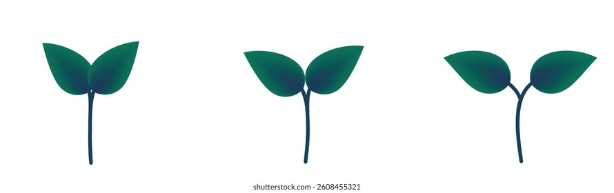 Sprouts with two leaves green gradient illustrations. Spring, planting and nature design elements. Isolated vector images