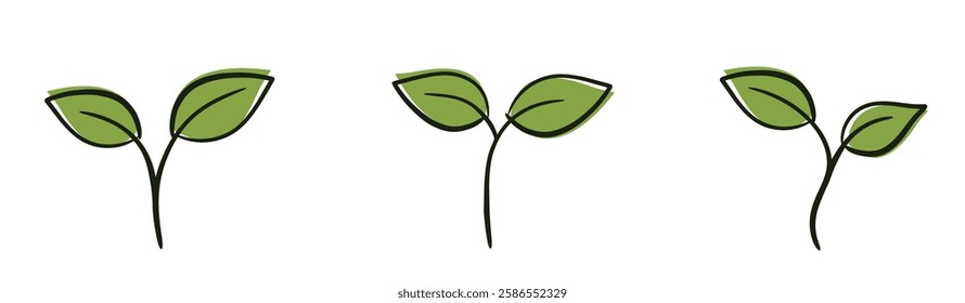 Sprouts with two leaves. Spring, planting and nature design elements. Isolated vector illustrations