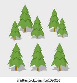 Spruce. 3D lowpoly isometric vector illustration. The set of objects isolated against the white background and shown from different sides