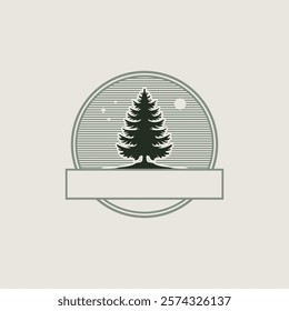 spruce badge vector illustration design, Rustic Retro Vintage Woodland, Evergreen, Pines, Spruce, Cedar trees logo design.