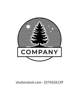 spruce badge vector illustration design, Rustic Retro Vintage Woodland, Evergreen, Pines, Spruce, Cedar trees logo design.