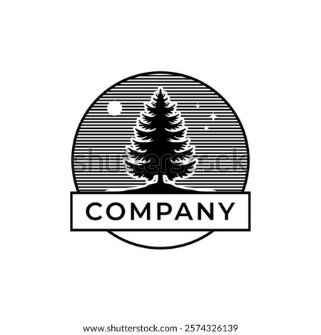 spruce badge vector illustration design, Rustic Retro Vintage Woodland, Evergreen, Pines, Spruce, Cedar trees logo design.