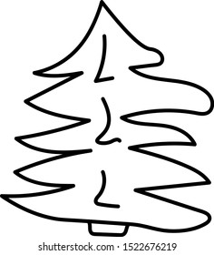 Spruce. Black and white image on white tree background. Vector illustration.