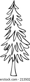 Spruce. Black and white vector illustration, hand-drawn. Isolated object on a white background. Clipart, template, sketch.