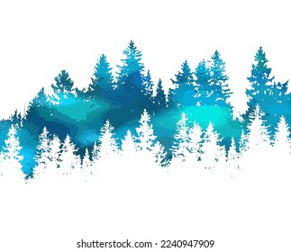 Spruce blue forest silhouette background . Vector illustration