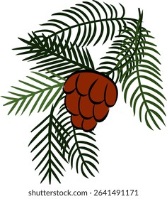 Spruce branch with pine cone composition isolated. Vector graphic line ink illustration. Design elements for invitations, greeting cards, quotes, blogs, posters, prints
