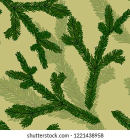 
Spruce branch vector seamless pattern. Ornament texture back background