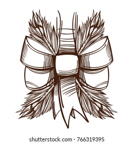 Spruce branches with a bow. New Year clipart.