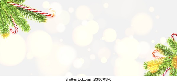 Zweige mit Süßigkeiten und Bokeh-Beleuchtung. Platz für Text. Vektorgrafik.