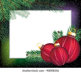  Spruce branches and Christmas decorations. Abstract festive frame