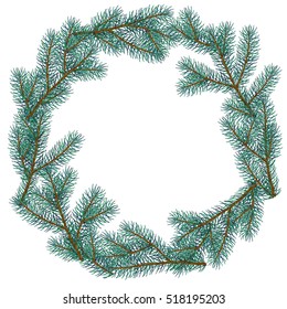 Spruce Branches. Hand drawn. vector illustration. Design element for winter, nature designs. decoration, winter holiday, design, new year's eve. celebratory wreath,