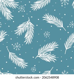 Spruce branches, snowflakes. Seamless background. For fabric, wrapping paper and other decoration. Vector illustration