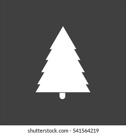 Spruce christmas tree icon flat. Vector white illustration isolated on black background. Flat symbol