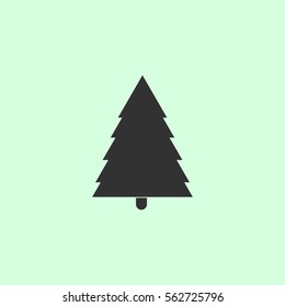 Spruce christmas tree icon flat. Grey vector symbol on green background