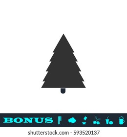 Spruce christmas tree icon flat. Black pictogram on white background. Vector illustration symbol and bonus button